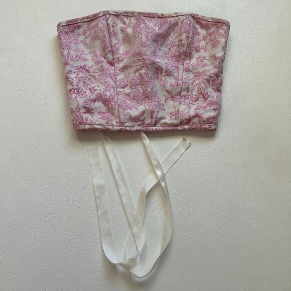 Tic Toc Los Angeles Pink Toile Corset Top Size S Lace-Up Bustier - Picture 1 of 6